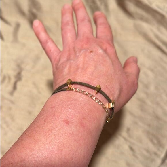 Loft Gold and chocolate leather wrap Bracelet or choker & preppy snap jaw clutch - Picture 5 of 10